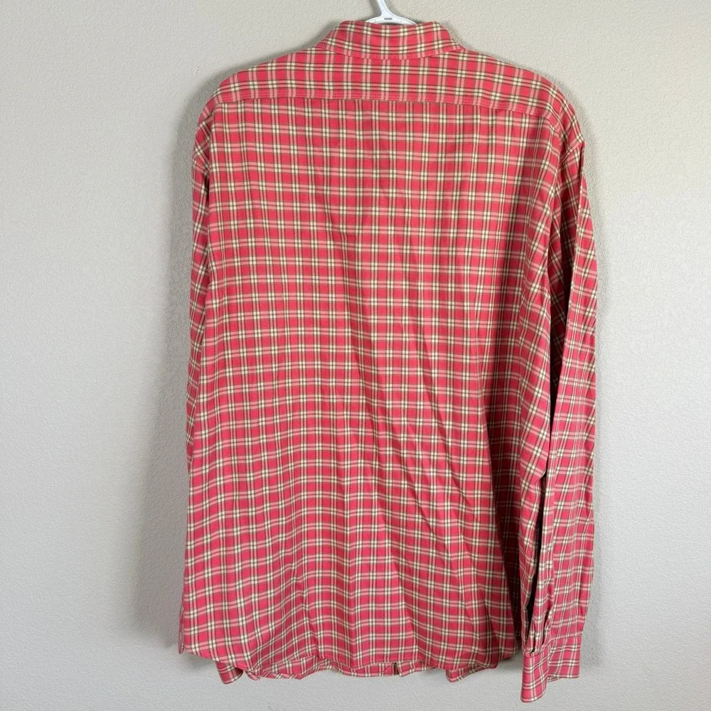 Polo Ralph Lauren Button Up Shirt Mens‎ XXL Salmon Red Plaid Long Sleeve Pockets